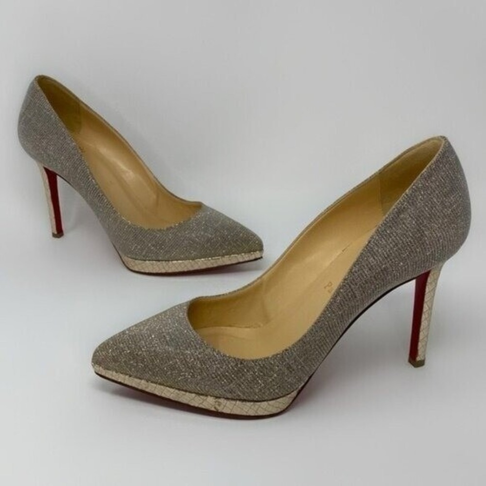 Christian Louboutin Pigalle Plato 100 Glittex/Lame Sirene Pump sz 38.5